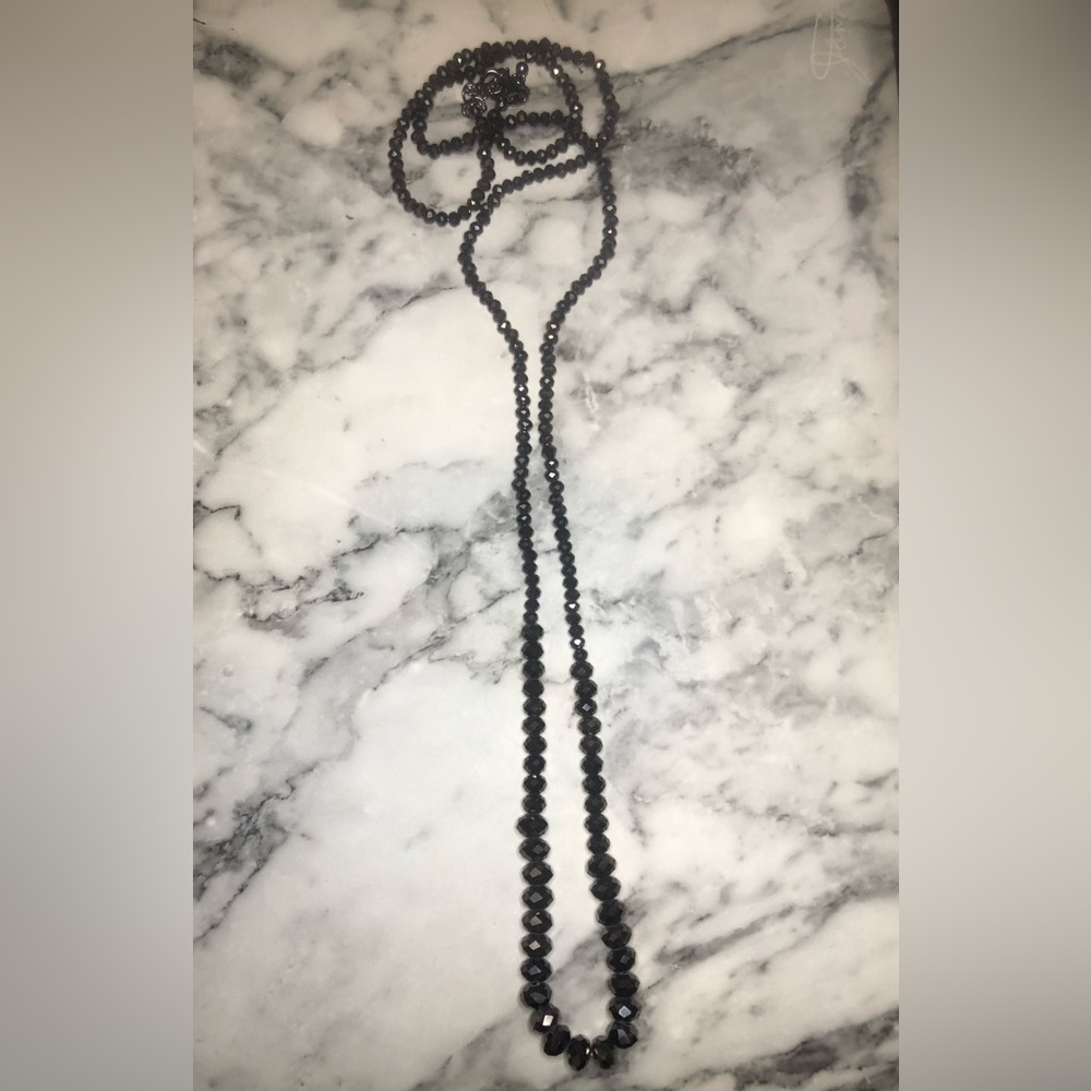 Black beaded long necklace